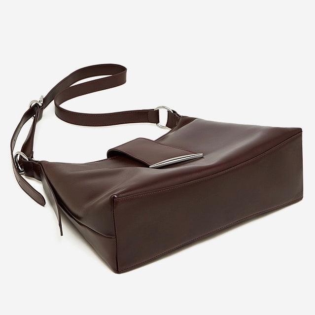 Smooth Leather Hobo Bag with Architectural Hardware & Adjustable Strap