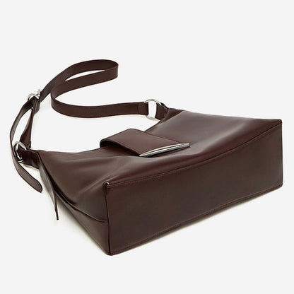 Smooth Leather Hobo Bag with Architectural Hardware & Adjustable Strap