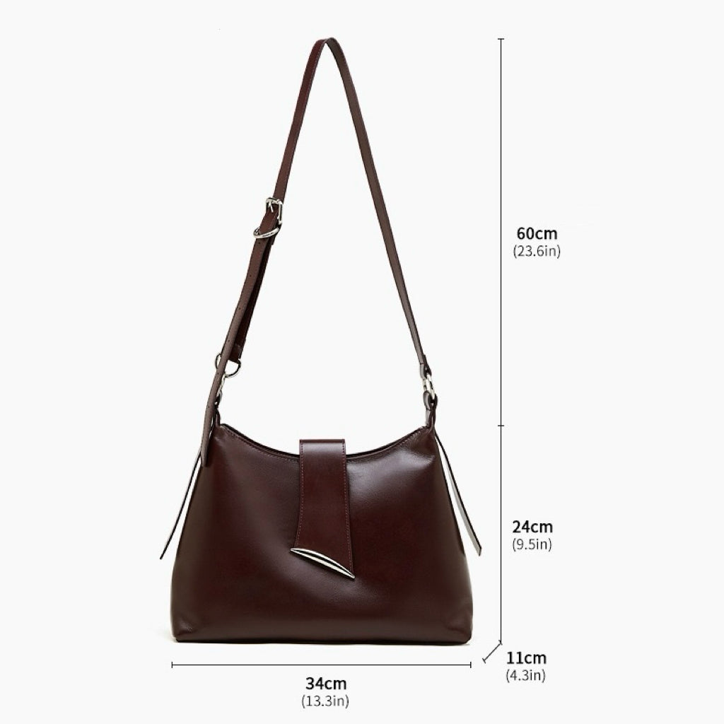 Smooth Leather Hobo Bag with Architectural Hardware & Adjustable Strap