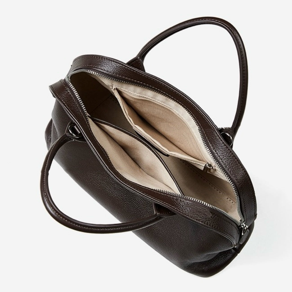 Grained Leather Dome Satchel with Dual Carry Options