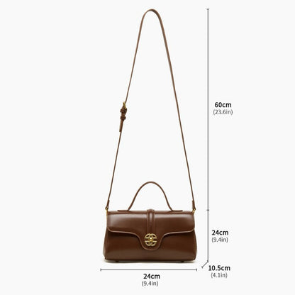 Women's Genuine Leather Top-Handle Bag with Signature Gilded Lock Closure