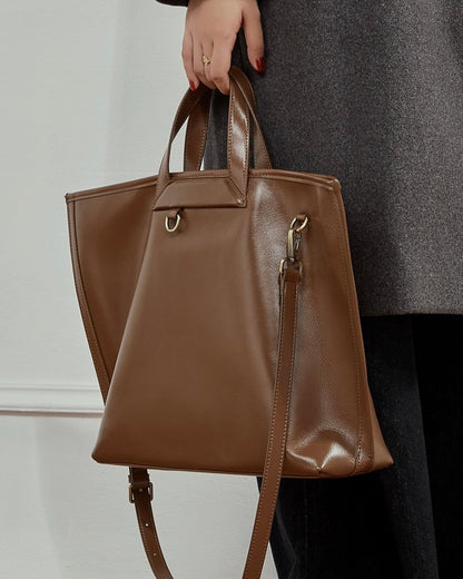 Women's Timeless Hazelnut Leather Tote with Metal Accents