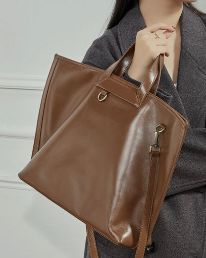 Women's Timeless Hazelnut Leather Tote with Metal Accents