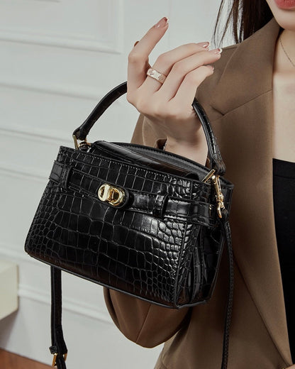Croc-Embossed Leather Top-Handle Bag with Signature Gilded Hardware