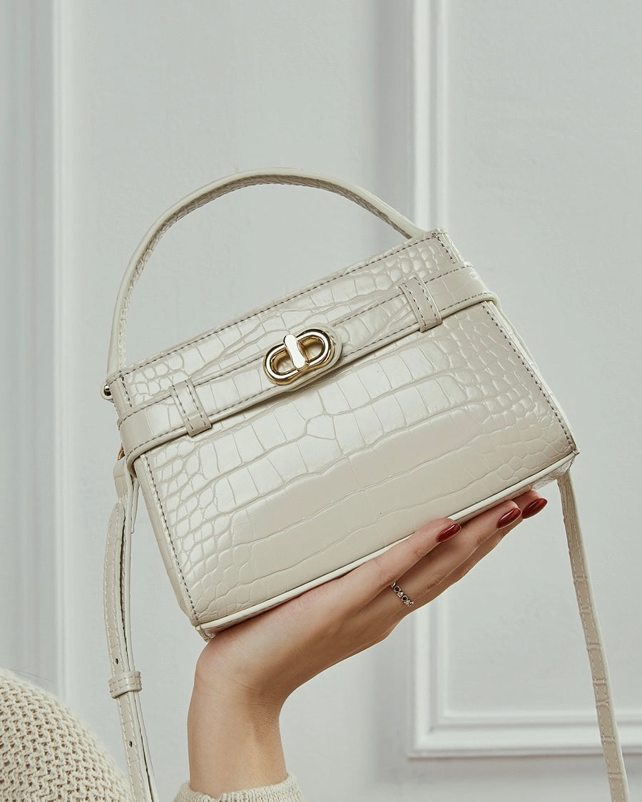 Croc-Embossed Leather Top-Handle Bag with Signature Gilded Hardware