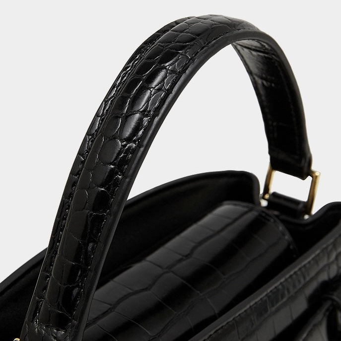 Croc-Embossed Leather Top-Handle Bag with Signature Gilded Hardware