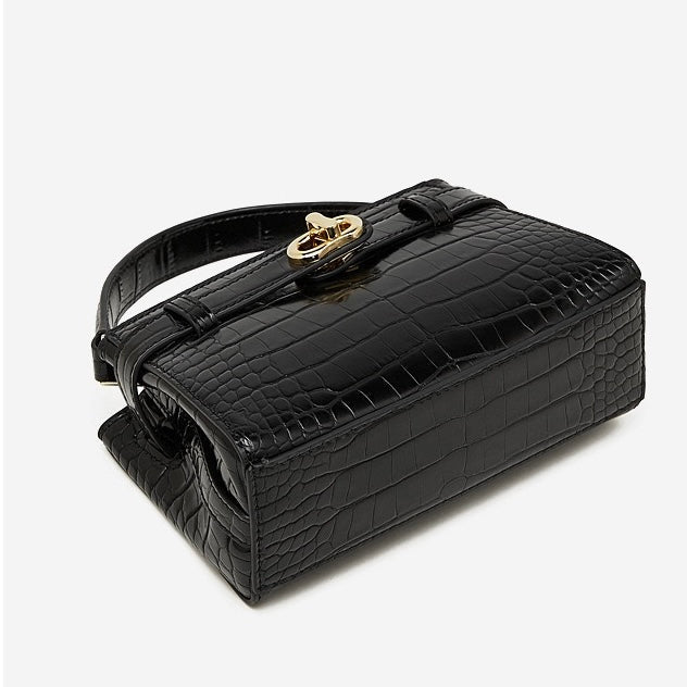 Croc-Embossed Leather Top-Handle Bag with Signature Gilded Hardware