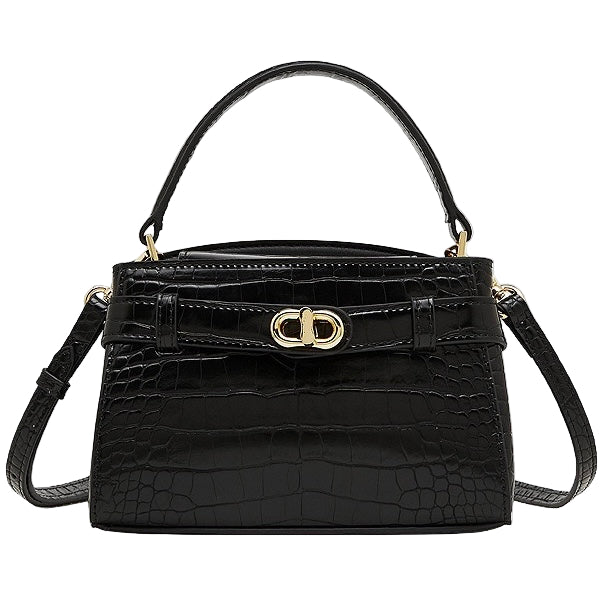 Croc-Embossed Leather Top-Handle Bag with Signature Gilded Hardware