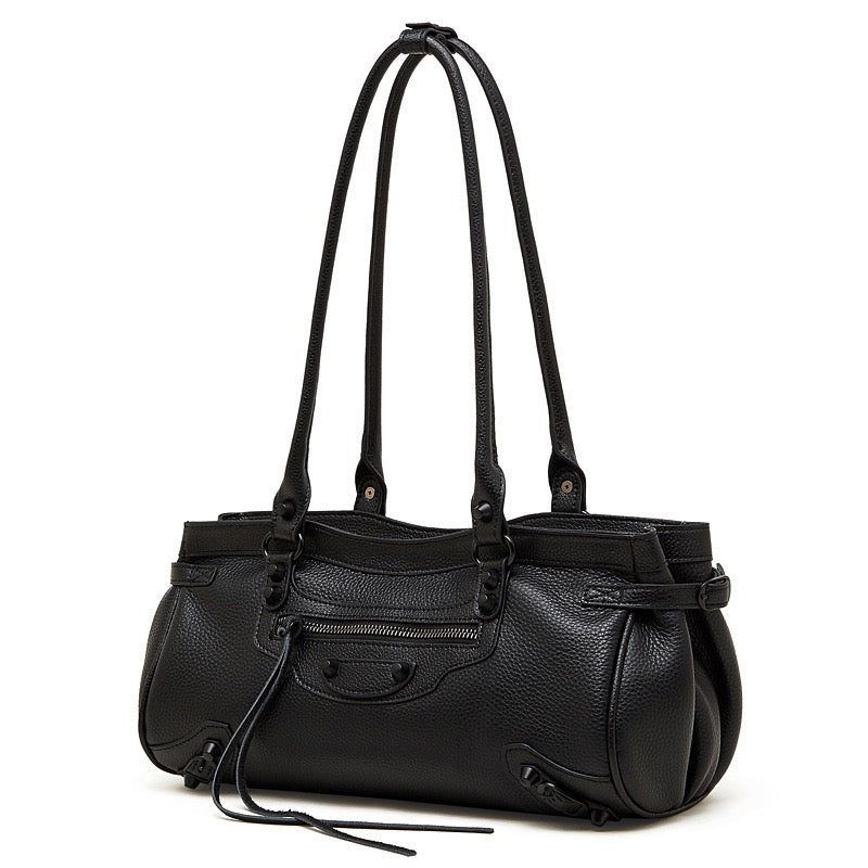 Women's Pebbled Leather Shoulder Bag with Slouchy Silhouette