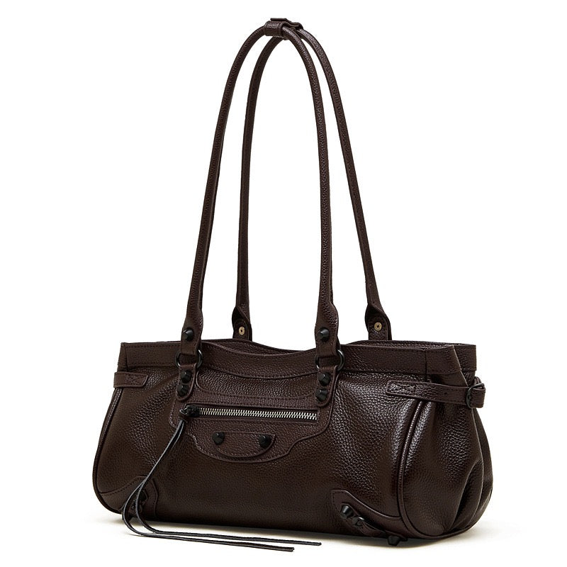 Women's Pebbled Leather Shoulder Bag with Slouchy Silhouette