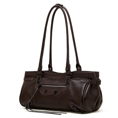 Women's Pebbled Leather Shoulder Bag with Slouchy Silhouette