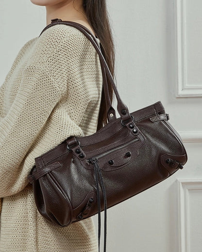 Women's Pebbled Leather Shoulder Bag with Slouchy Silhouette