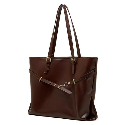 Genuine Leather Casual Tote – Large Capacity with Signature Lock Closure