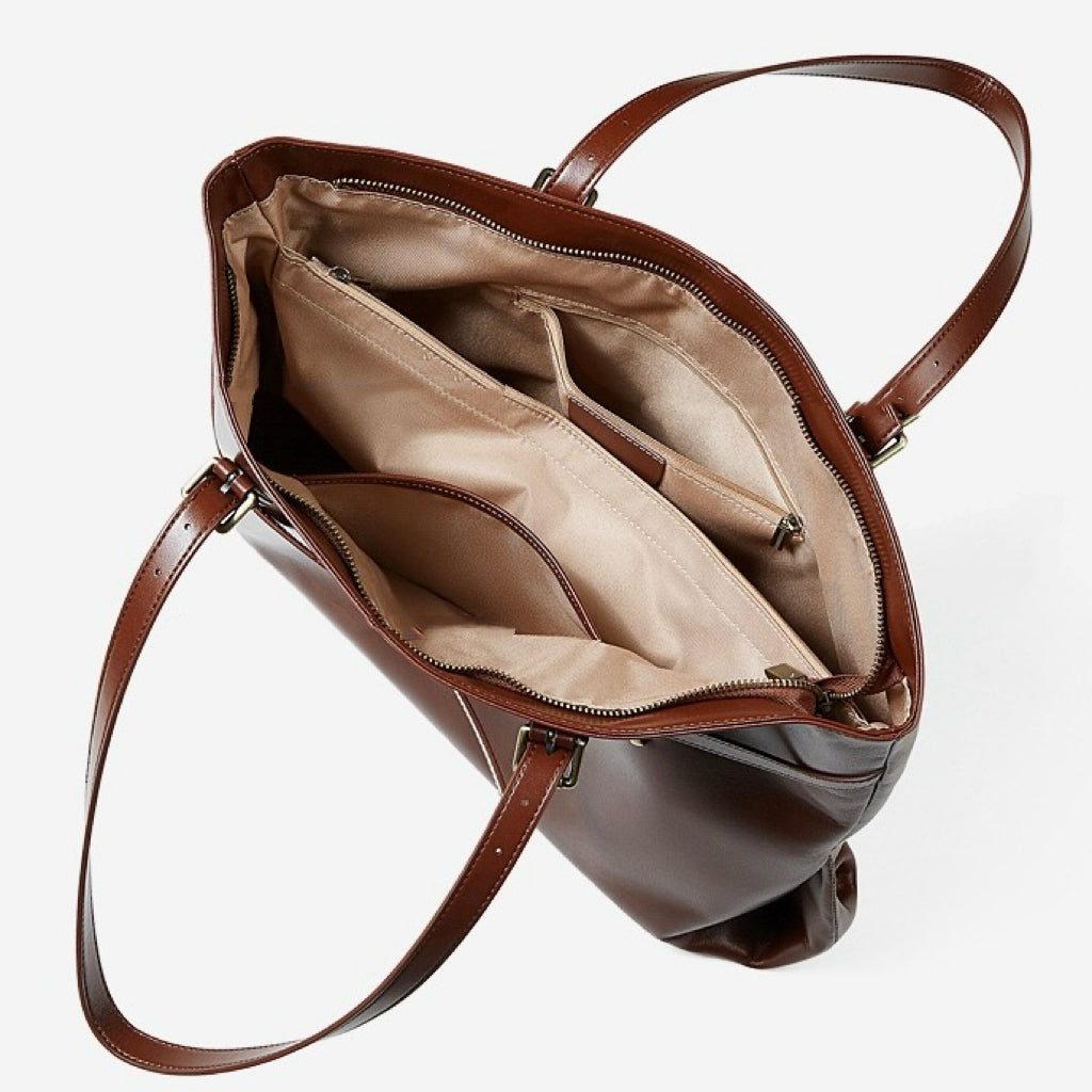 Genuine Leather Casual Tote – Large Capacity with Signature Lock Closure