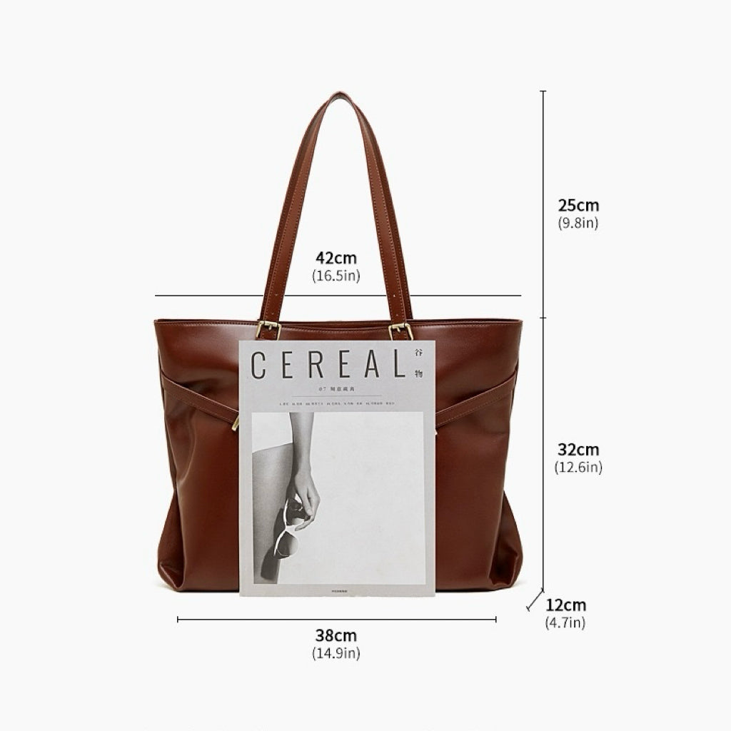 Genuine Leather Casual Tote – Large Capacity with Signature Lock Closure