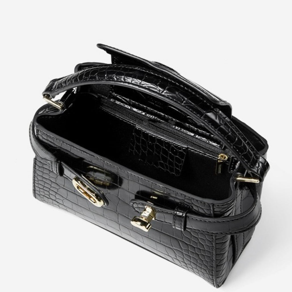 Croc-Embossed Leather Top-Handle Bag with Signature Gilded Hardware