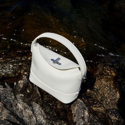 Women’s Genuine Leather Mini Bucket Shoulder Bag – Chic Turn-Lock Crossbody