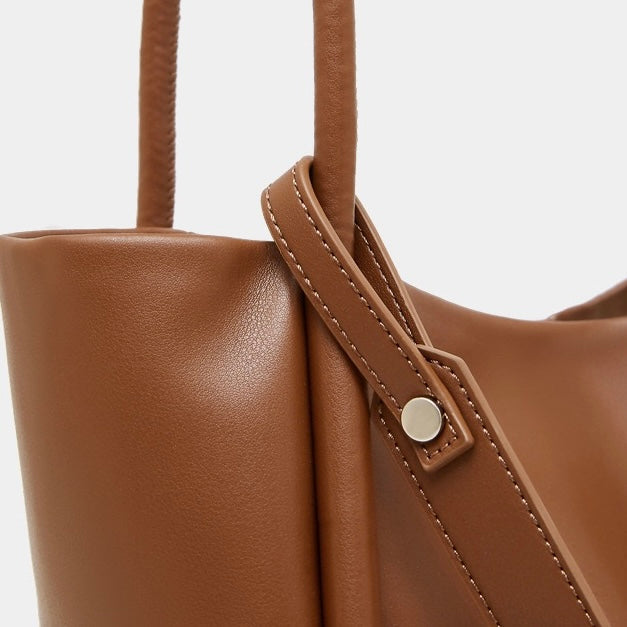 Women's Camel Knot-Detail Genuine Leather Bucket Bag