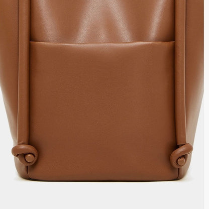 Women's Camel Knot-Detail Genuine Leather Bucket Bag
