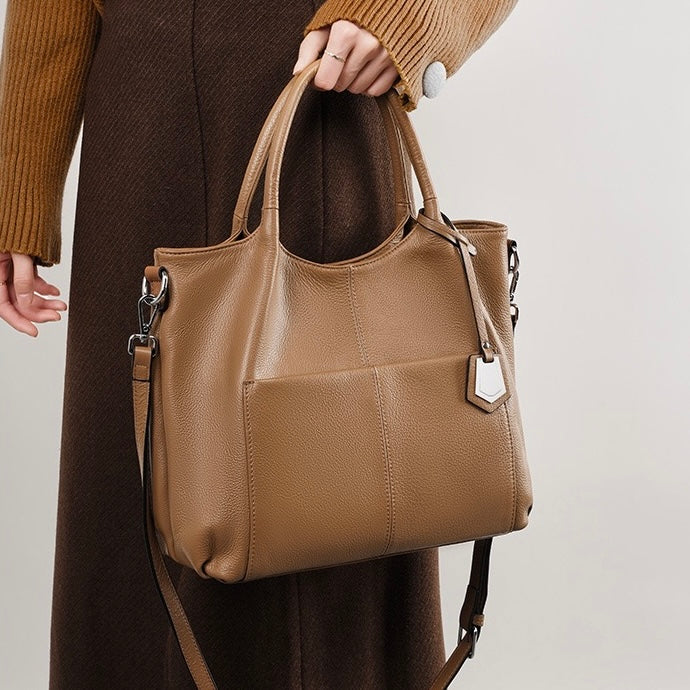 Women’s Genuine Leather Large Capacity Tote Shoulder Bag – Elegant Commuter Style