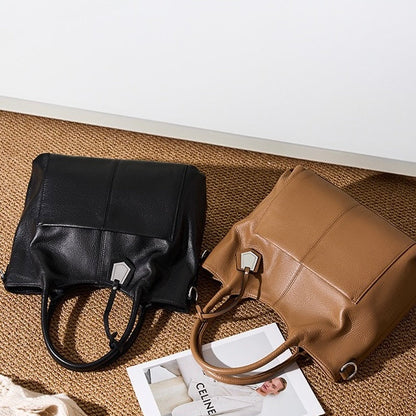 Women’s Genuine Leather Large Capacity Tote Shoulder Bag – Elegant Commuter Style