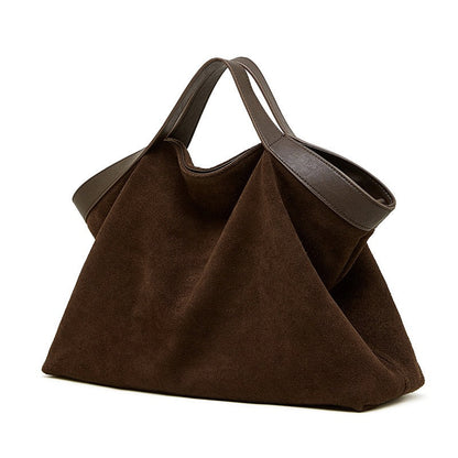 Chocolate Suede & Genuine Leather Structured Tote Bag