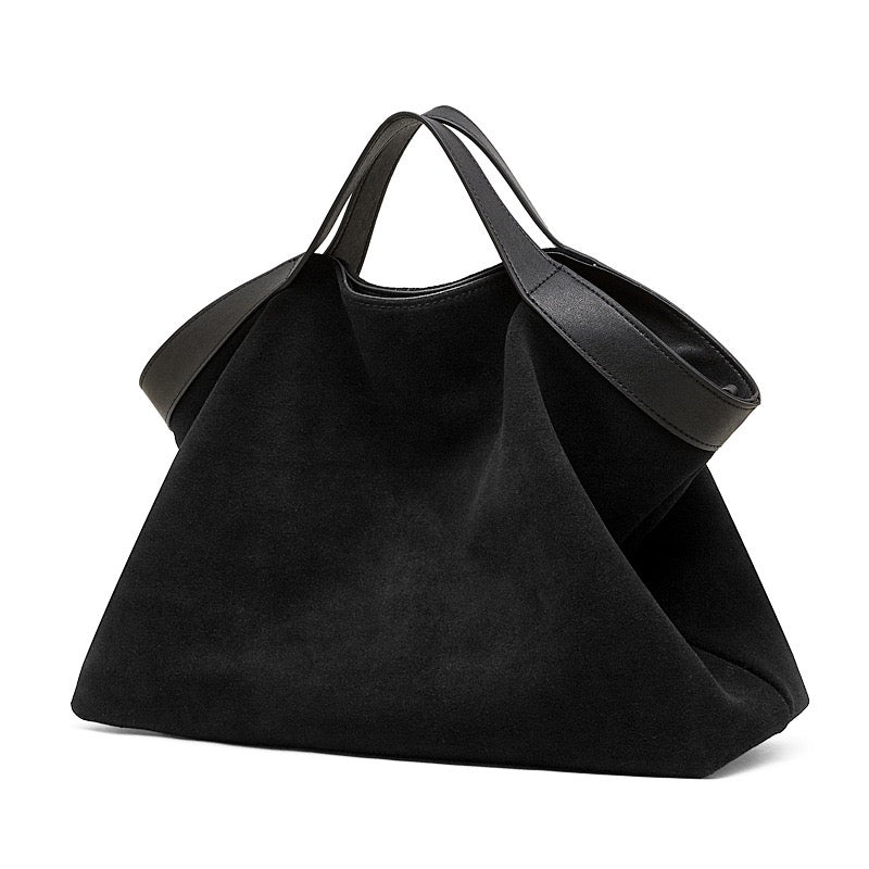 Chocolate Suede & Genuine Leather Structured Tote Bag