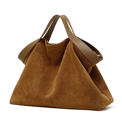 Chocolate Suede & Genuine Leather Structured Tote Bag