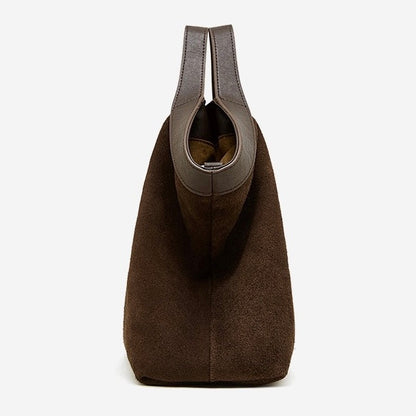 Chocolate Suede & Genuine Leather Structured Tote Bag