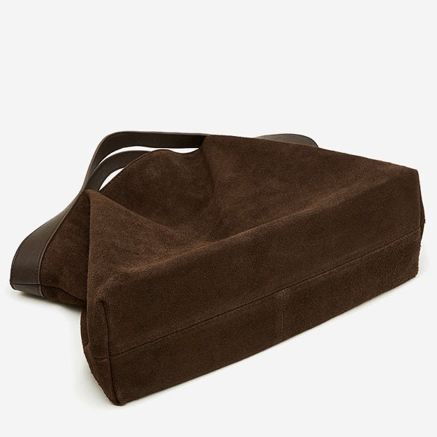Chocolate Suede & Genuine Leather Structured Tote Bag