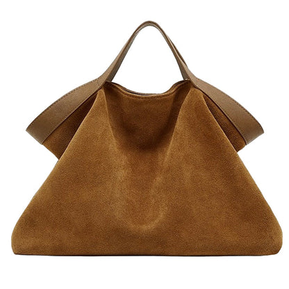 Chocolate Suede & Genuine Leather Structured Tote Bag