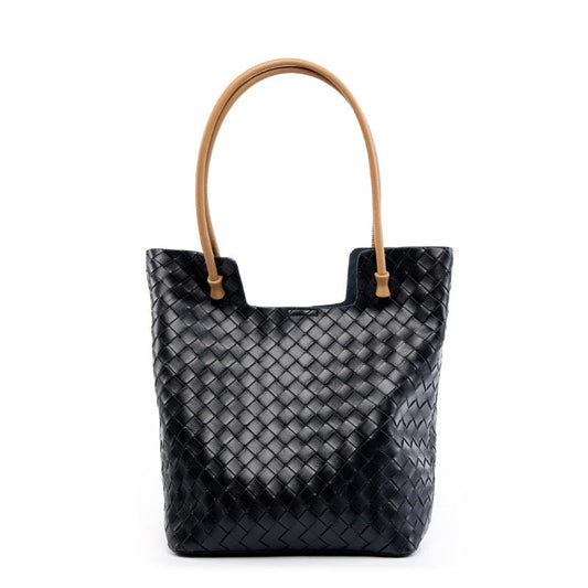 Women's Genuine Weaving Leather Minimalist Shoulder Tote Bag