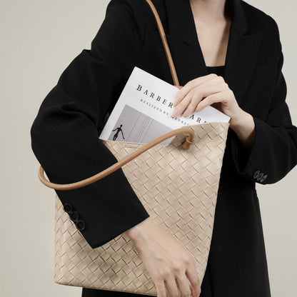 Women's Genuine Weaving Leather Minimalist Shoulder Tote Bag