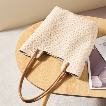 Women's Genuine Weaving Leather Minimalist Shoulder Tote Bag