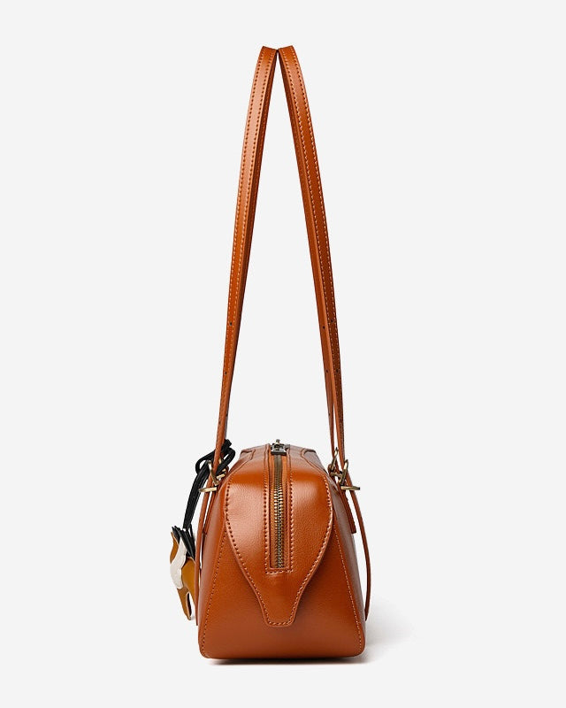 Women's Genuine Leather Retro Bowling Bag with Horse Charm