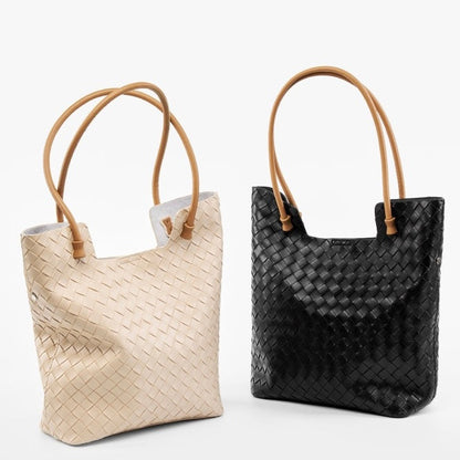 Women's Genuine Weaving Leather Minimalist Shoulder Tote Bag