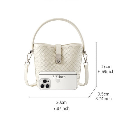 Women’s Genuine Sheepskin Woven Bucket Bag – Elegant Commuter Style
