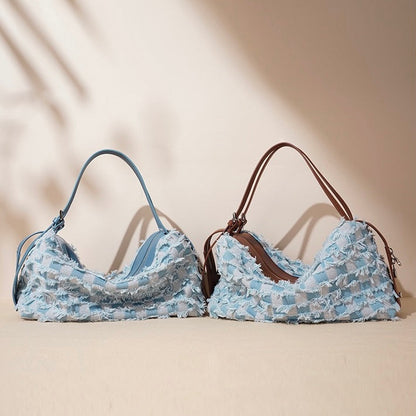 Women’s Genuine Leather Denim Patchwork Shoulder Bag – Vintage Artistic Style