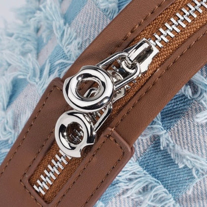 Women’s Genuine Leather Denim Patchwork Shoulder Bag – Vintage Artistic Style