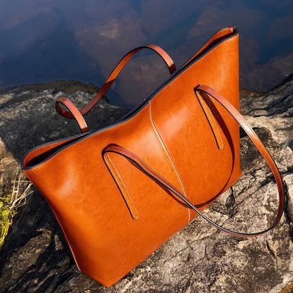 Women’s Genuine Leather Large Tote Shoulder Bag – Daily Commuter Essential