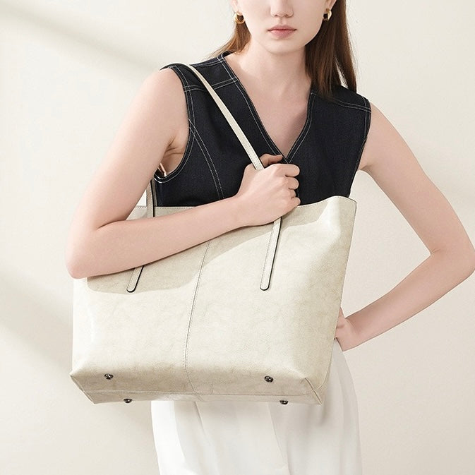 Women’s Genuine Leather Large Tote Shoulder Bag – Daily Commuter Essential