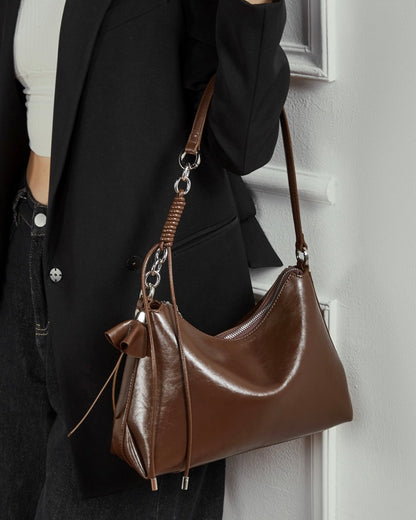Women's Genuine Leather Hobo Bag with Knotted Strap & Bow Detail