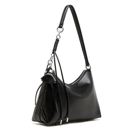 Women's Genuine Leather Hobo Bag with Knotted Strap & Bow Detail