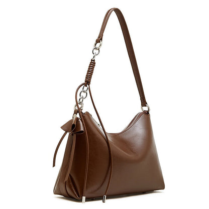 Women's Genuine Leather Hobo Bag with Knotted Strap & Bow Detail