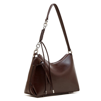 Women's Genuine Leather Hobo Bag with Knotted Strap & Bow Detail