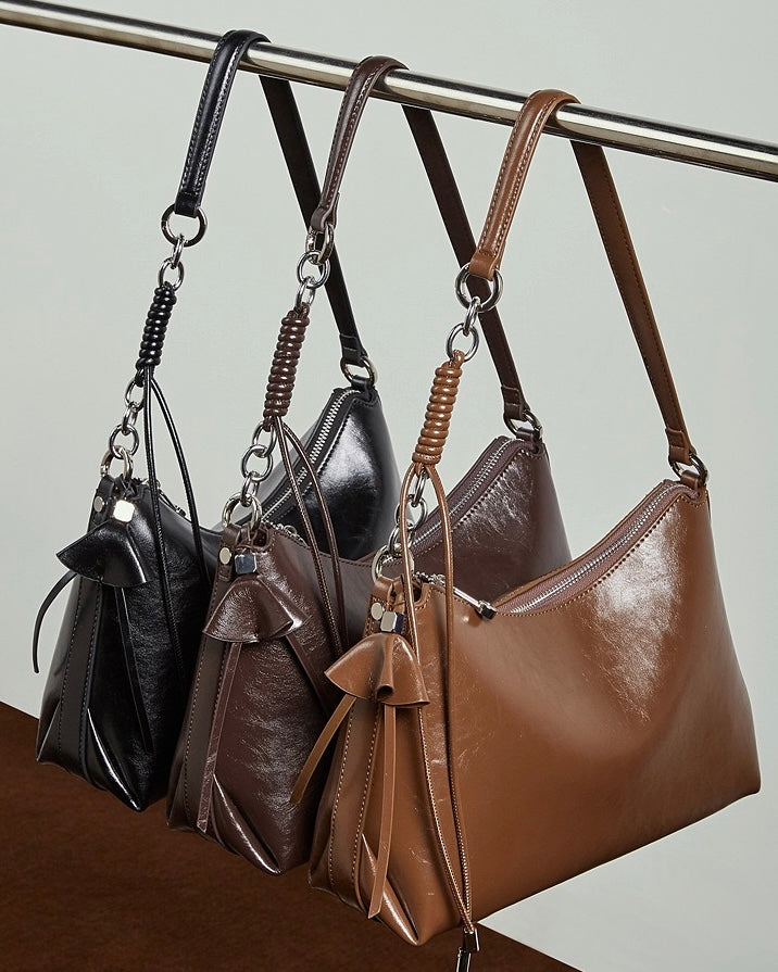 Women's Genuine Leather Hobo Bag with Knotted Strap & Bow Detail