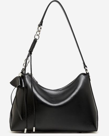 Women's Genuine Leather Hobo Bag with Knotted Strap & Bow Detail