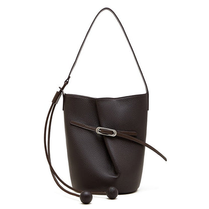Women's Pebbled Leather Bucket Bag with Knot & Sphere Detail