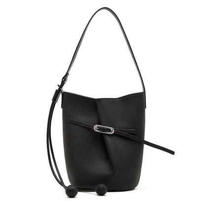 Women's Pebbled Leather Bucket Bag with Knot & Sphere Detail