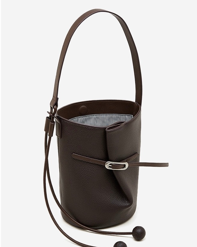 Women's Pebbled Leather Bucket Bag with Knot & Sphere Detail
